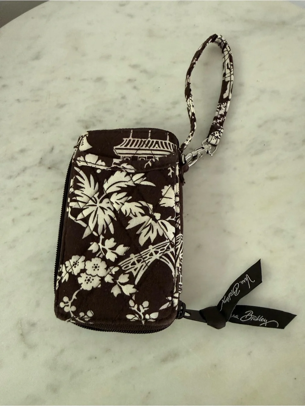 Vera Bradley All in One ID Wristlet in Imperial Toile 2009 Brown Cream Wallet